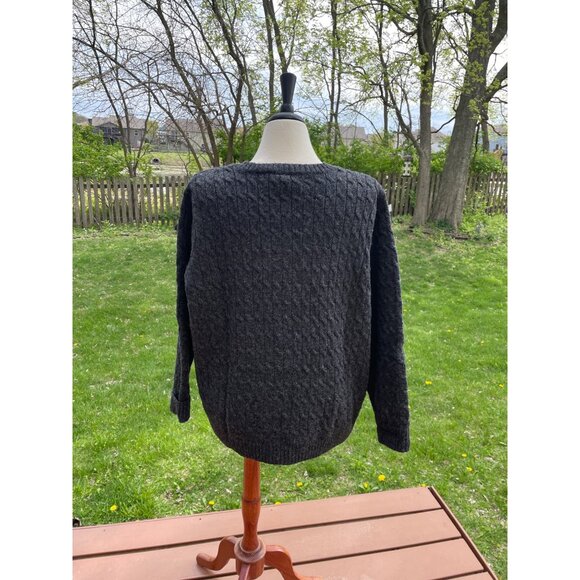 Appleseed Womens Charcoal Gray 100% Wool 2X Cable Knit Button Cardigan Sweater M - Picture 3 of 8